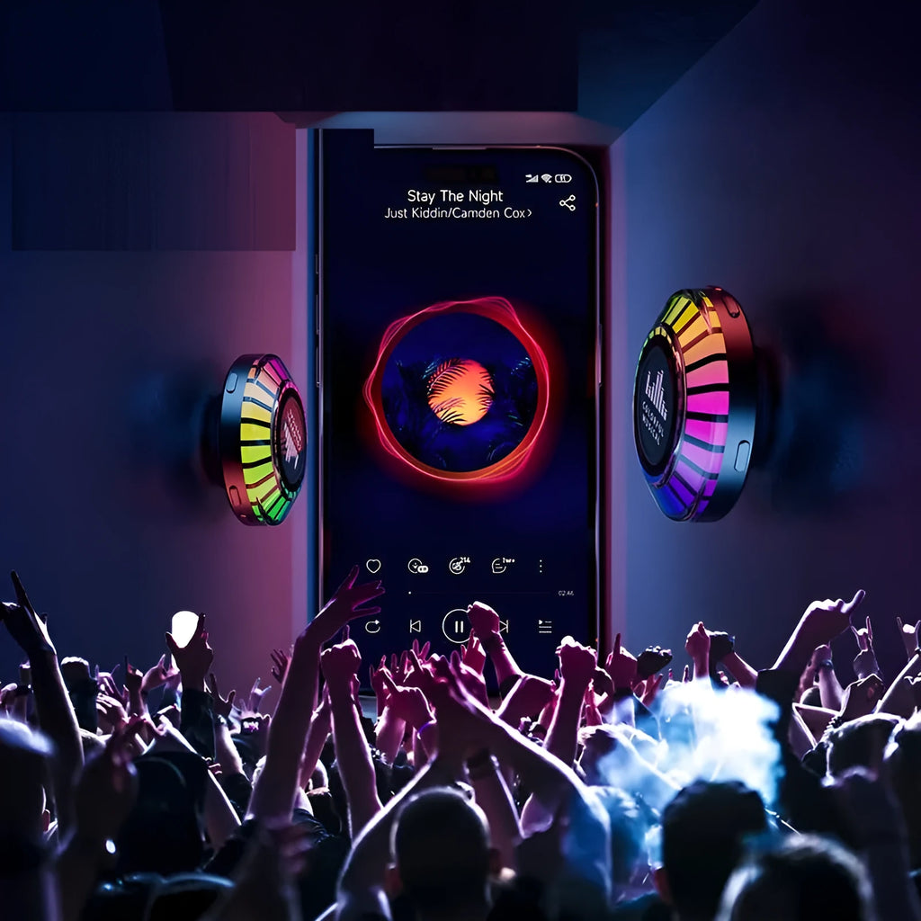 Small cubic voice control Bluetooth LED atmosphere lamp showing polar light effect.
