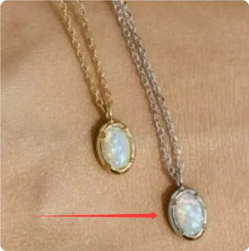Geometric S925 silver plated pendant necklace with oval jelly opal stone in gold tone setting