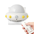 Blue remote control UFO shaped bedside night light with dimensions 105mm by 76mm by 58mm
