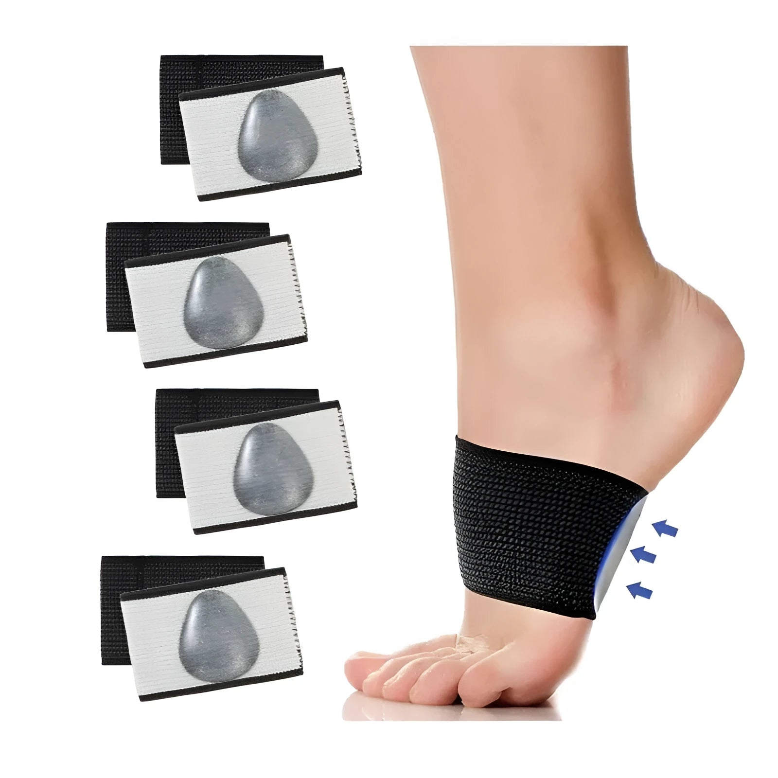 Elastic flat foot support bandage with heart pad design for arch reinforcement