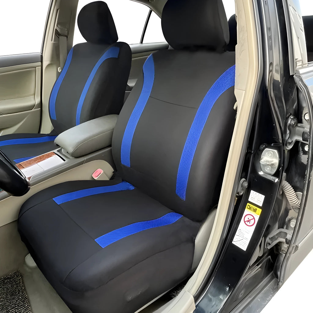 Polyester eyelet fabric car seat cover set in choice of colours showing stitching detail