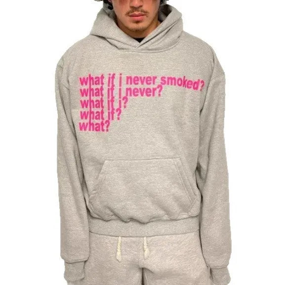 Black hooded sweater with white letter print pattern, regular sleeves