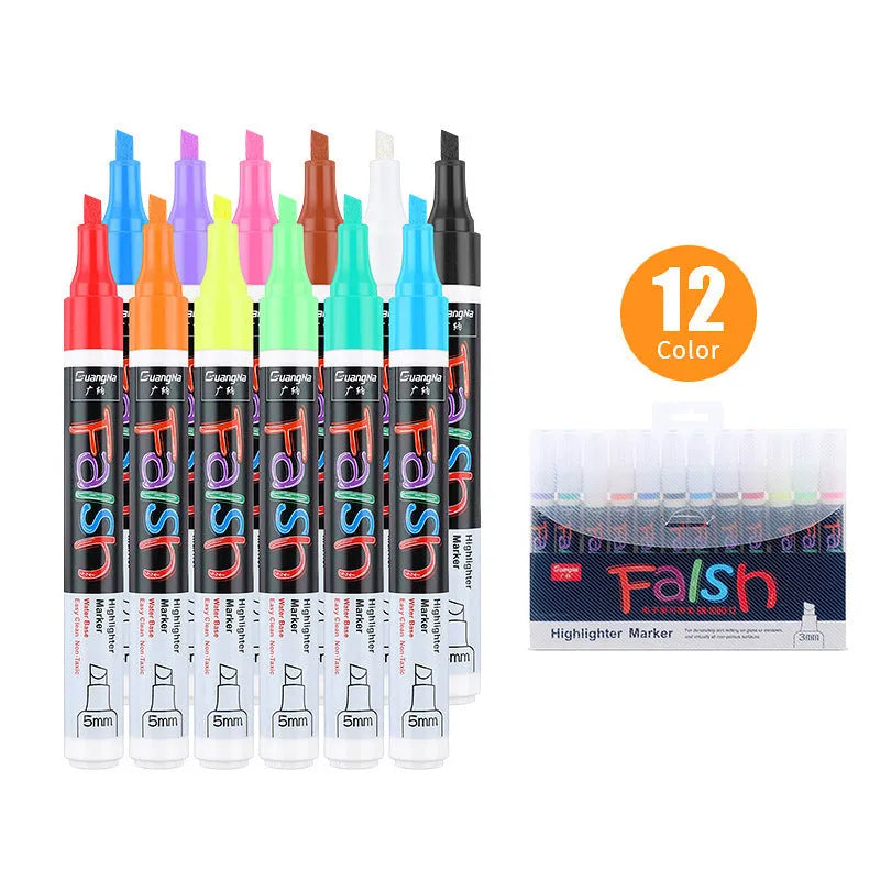 6mm oblique tip fluorescent board highlighter pen with plastic shell in card packaging