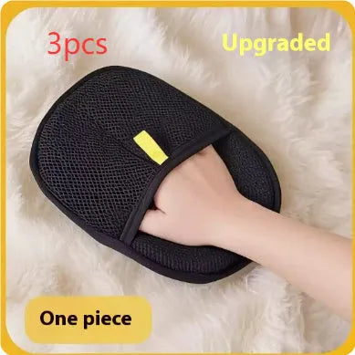 Black pet hair removal gloves with silicone bristles for deshedding dogs and cats
