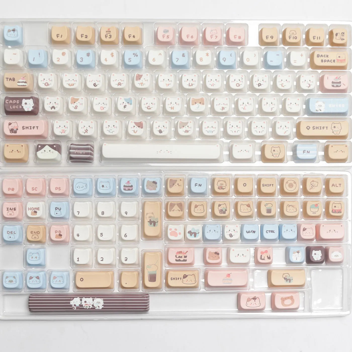 Sea salt cat themed PBT mechanical keyboard keycaps in full 26-unit set with optional 7u space bar