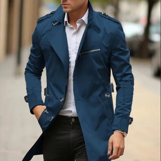 Men's plus size autumn casual jacket with lapel and side seam pockets in army green colour