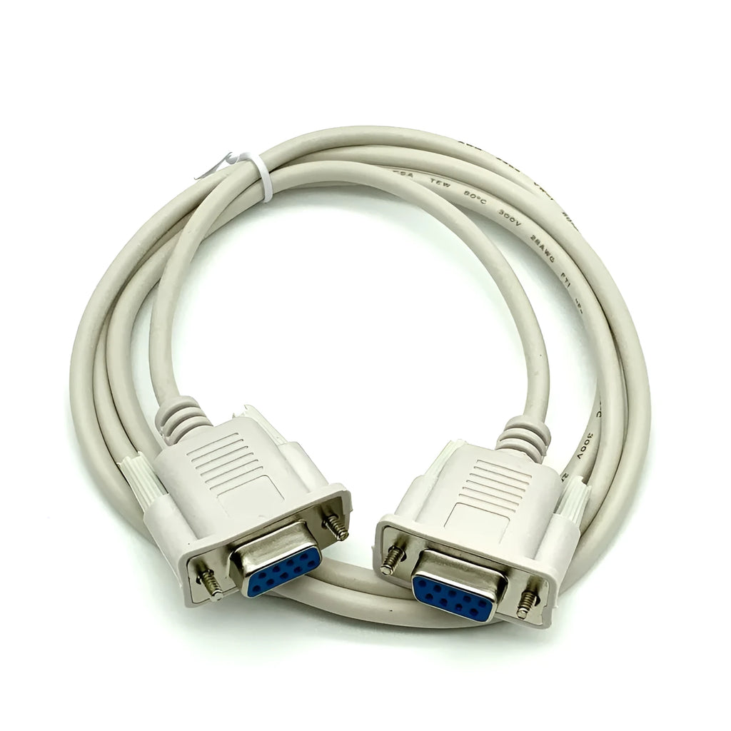 Female to female RS232 serial cable with DB9 connectors and 1.5m milky white cable