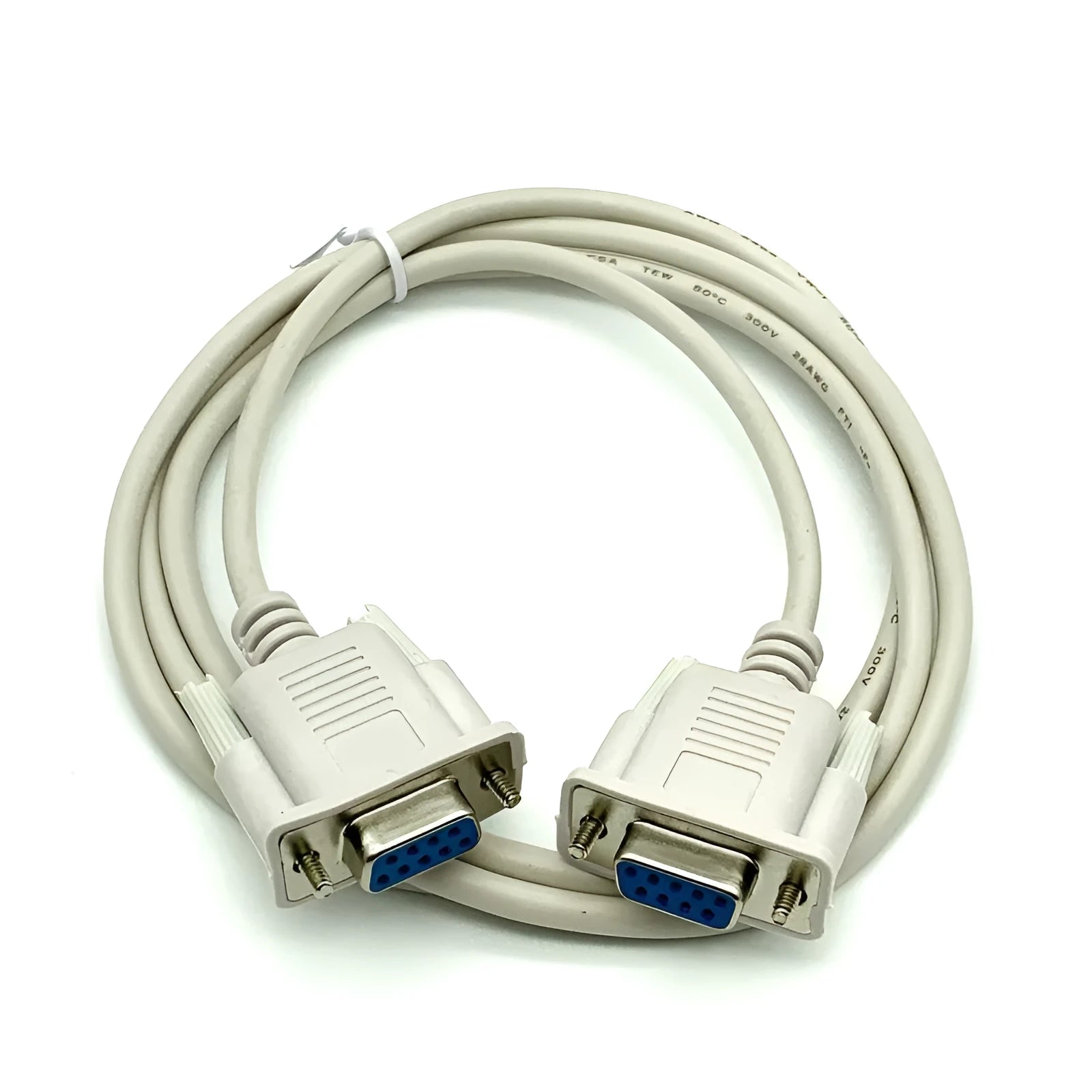 Female to female RS232 serial cable with DB9 connectors and 1.5m milky white cable