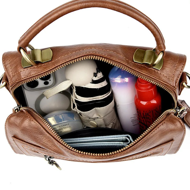 Retro style soft PU women's crossbody bag in a horizontal square shape with a sandwich pocket.