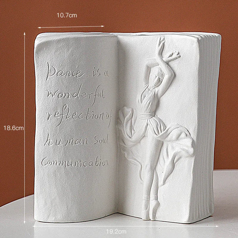 Glazed ceramic book stand sculpture in one of four modern styles: Lover, Dancer, Beauty and Beast, or Brushed Face.
