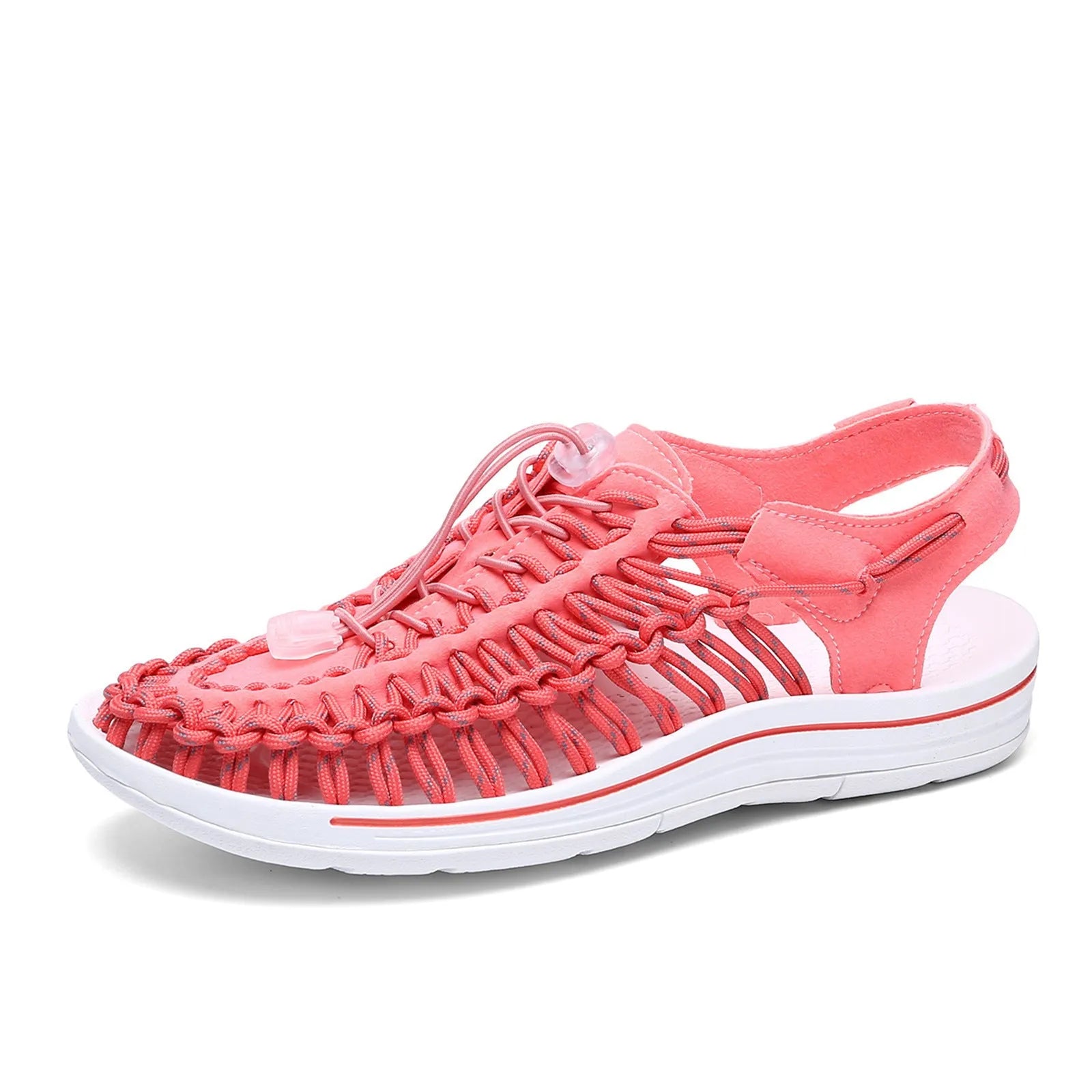 Woven Roman sandals with an elastic drawstring tie in multiple colour options on a rubber sole.