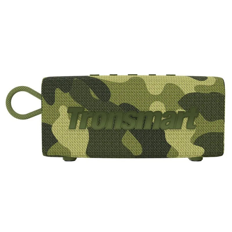 Portable waterproof Bluetooth speaker in multiple colours including black, blue, and camouflage, for outdoor use.
