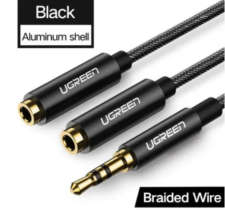 Short 20cm black 3.5mm audio cable with gold-plated connectors