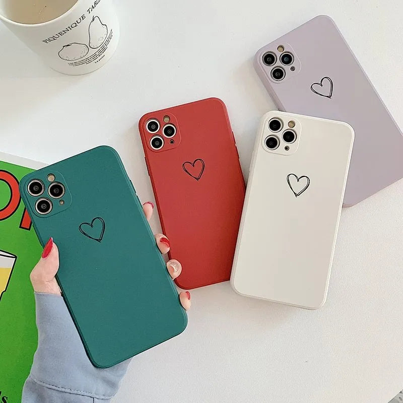 Silicone TPU phone case for Apple iPhone in solid colours black, green, pink, purple, red, white, grey, light green.