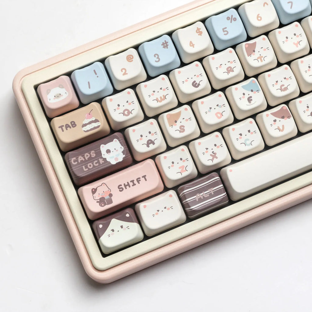 Sea salt cat themed PBT mechanical keyboard keycaps in full 26-unit set with optional 7u space bar