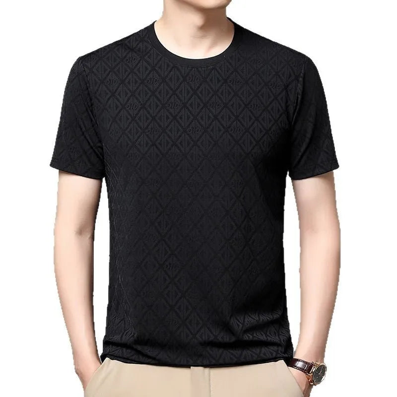 Men's round neck ice silk antibacterial casual t-shirt in loose fit with short sleeves