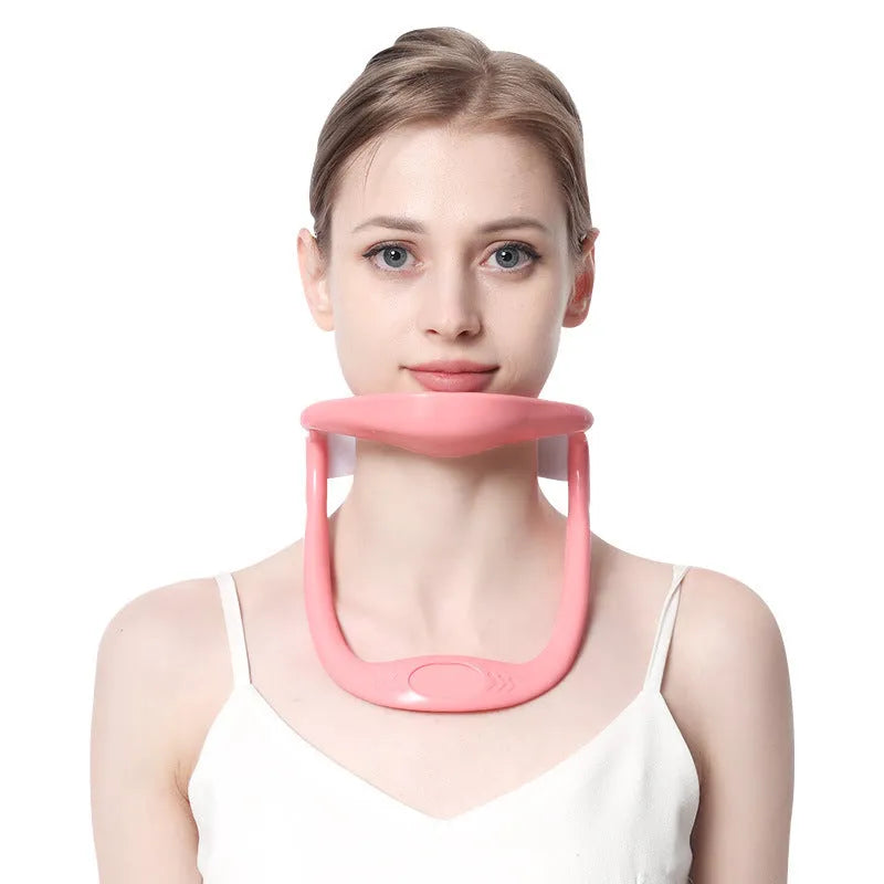 White PP plastic neck brace for cervical spine support on a neutral background.