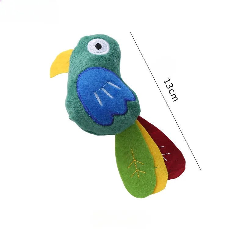 Parrot-shaped soft plush cat toy with catnip filling for bite-resistant interactive play