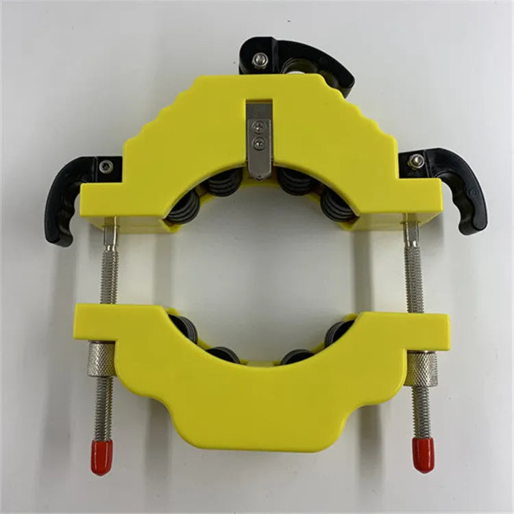 Adjustable glass bottle cutter tool in yellow with stainless steel blade for DIY craft projects