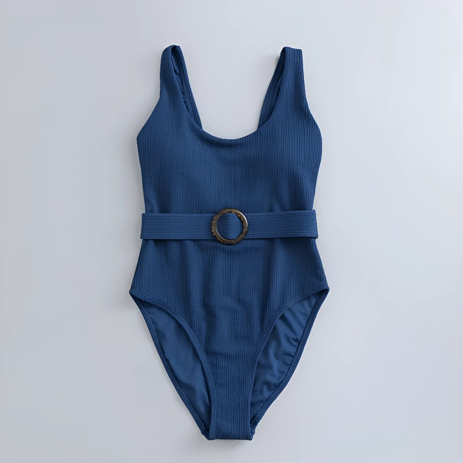 Navy blue solid colour women's one-piece slimming swimsuit with triangle design and chest pad