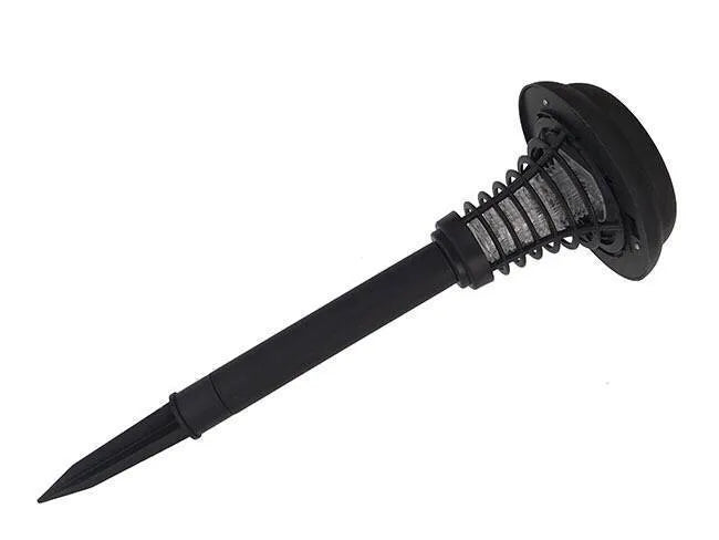 Black solar-powered insect-killing lawn lamp with white and UV purple LEDs, standing 42cm tall.