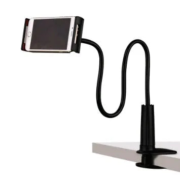 Aluminium alloy bedside phone holder with long flexible arm and saddle base mount