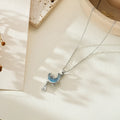 Aurora copper necklace with moon-shaped pendant inlaid with water drop zircon on a regular chain
