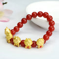 Natural red agate Chinese style bracelet with five blessing dragon design.