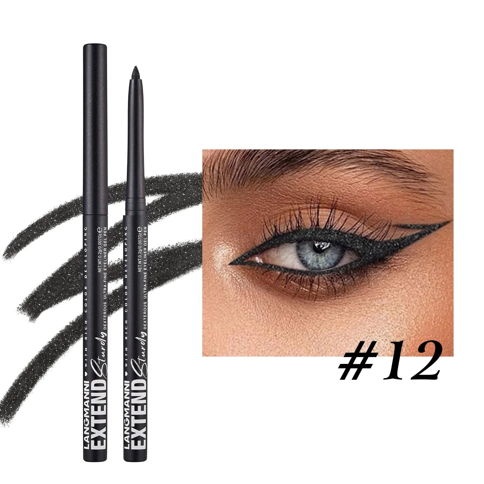 Set of 12 colourful gel glitter eyeliner pencils in waterproof formula for multi-purpose makeup