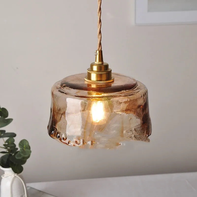 Nordic retro style brass and glass pendant chandelier with large hole design for commercial bars and restaurants