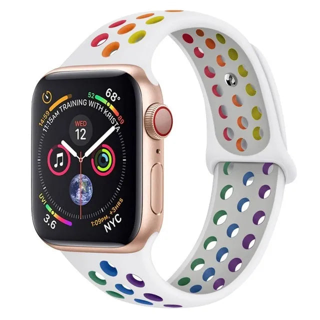 Silicone sports wristband in black, rainbow or white with single buckle closure