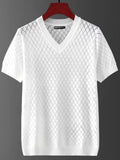 Men's black and white plus size short sleeve T-shirt showing V-neck and round neck styles