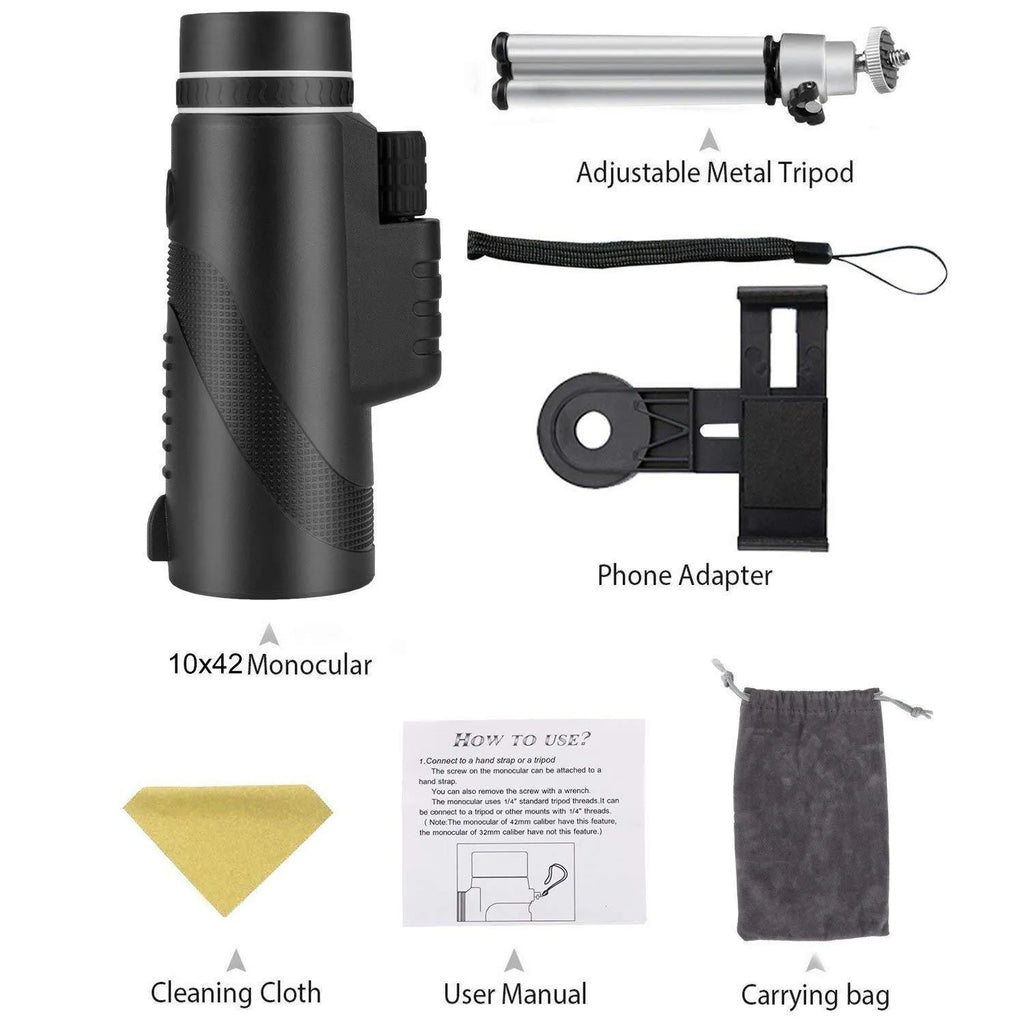 Black HD 40x60 mobile phone monocular telescope with 40x magnification and waterproof design