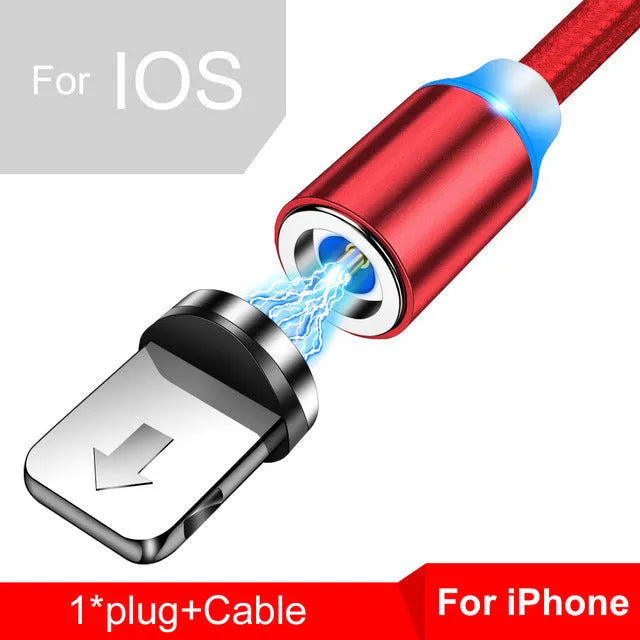 Magnetic USB charging cable with LED indicator showing black and red colour options