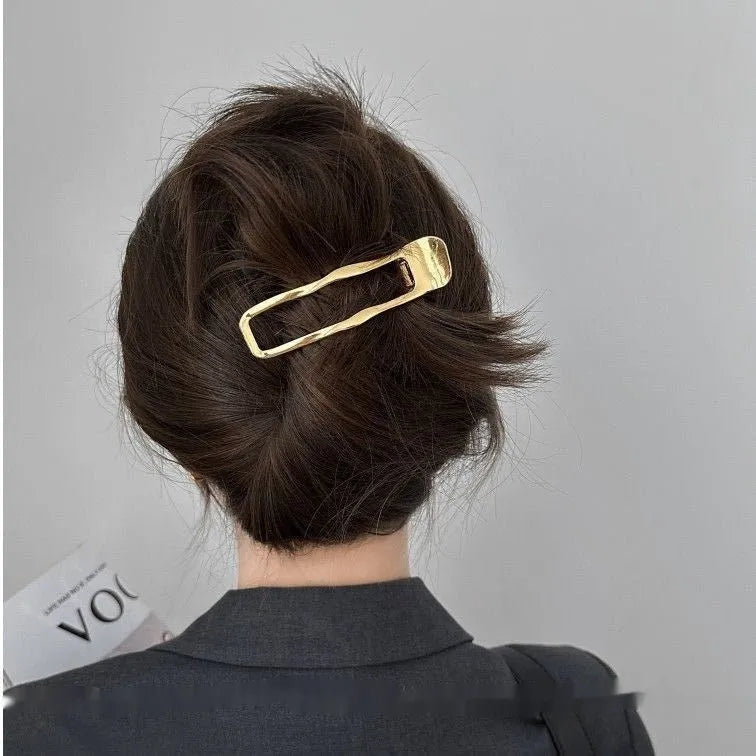 Zinc alloy hair barrettes in geometric shapes with gold and silver polished finishes