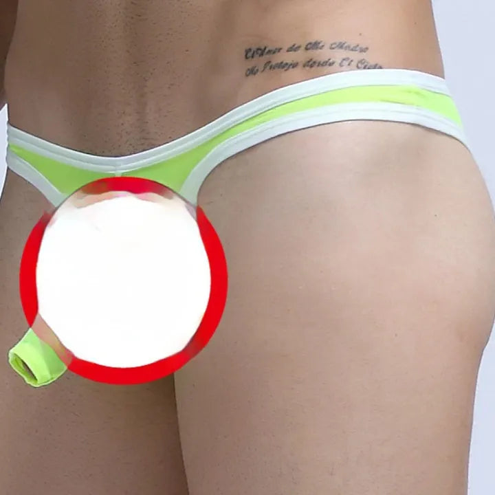 Men's ice silk nylon briefs in seven colour options on a size chart