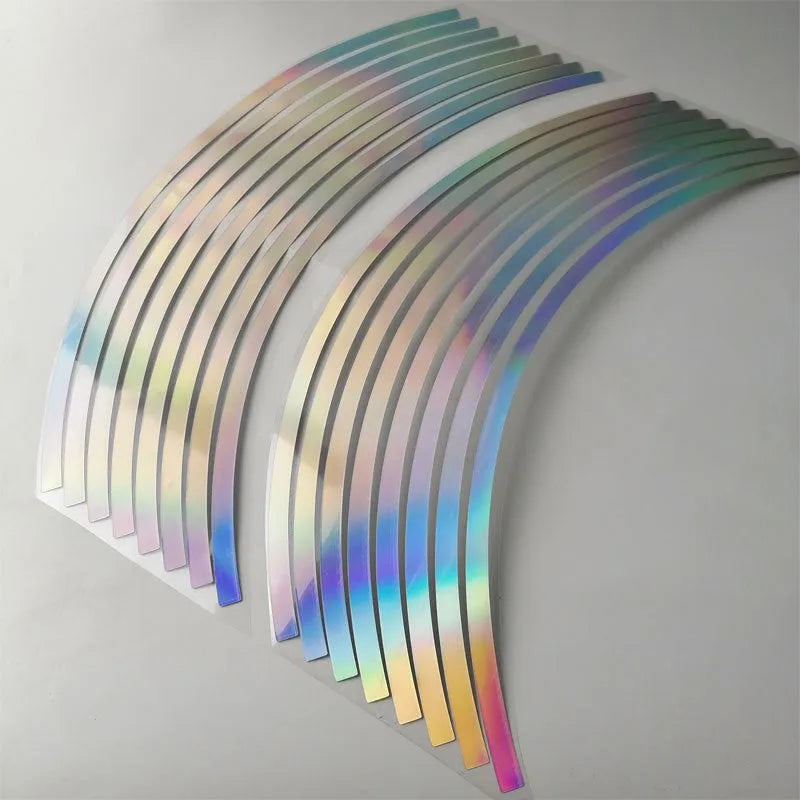 Waterproof laser reflective stickers for motorcycle and car wheel hubs in four sizes