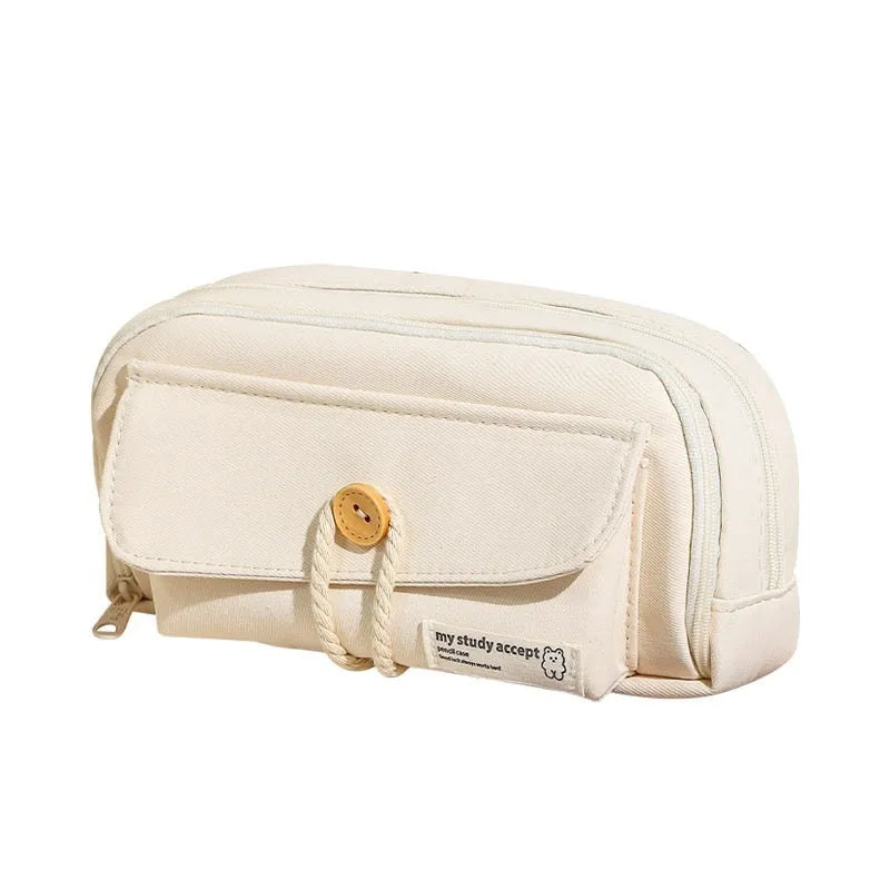 Korean style canvas pencil case in green, holds approximately 80 pens
