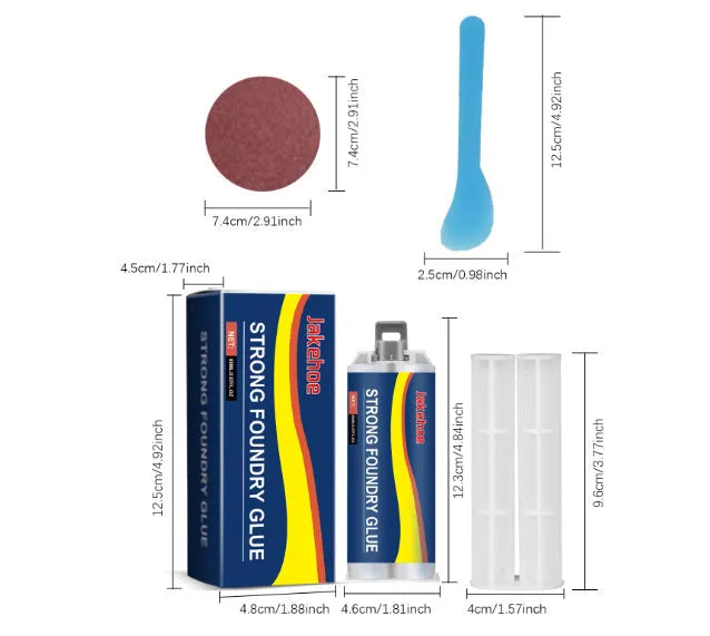 85ml metal epoxy adhesive sealant kit with glue tubes, mixing rod, scraper, and sandpaper for stainless steel and copper repairs