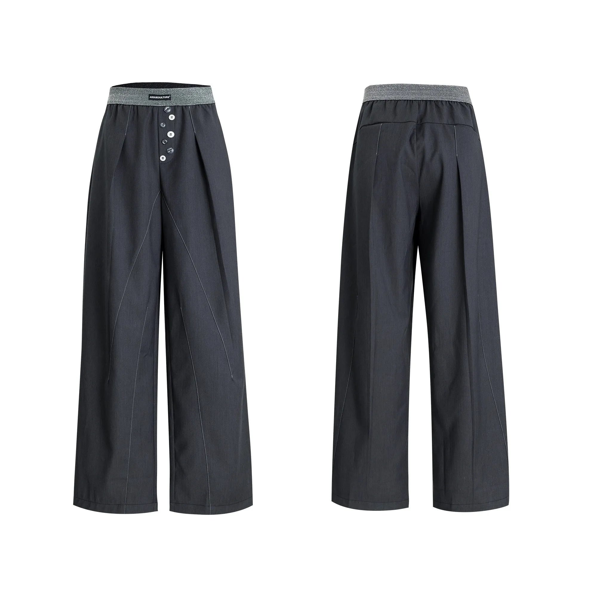 Drooping straight suit pants with button open line design detail on high waist straight-leg trousers