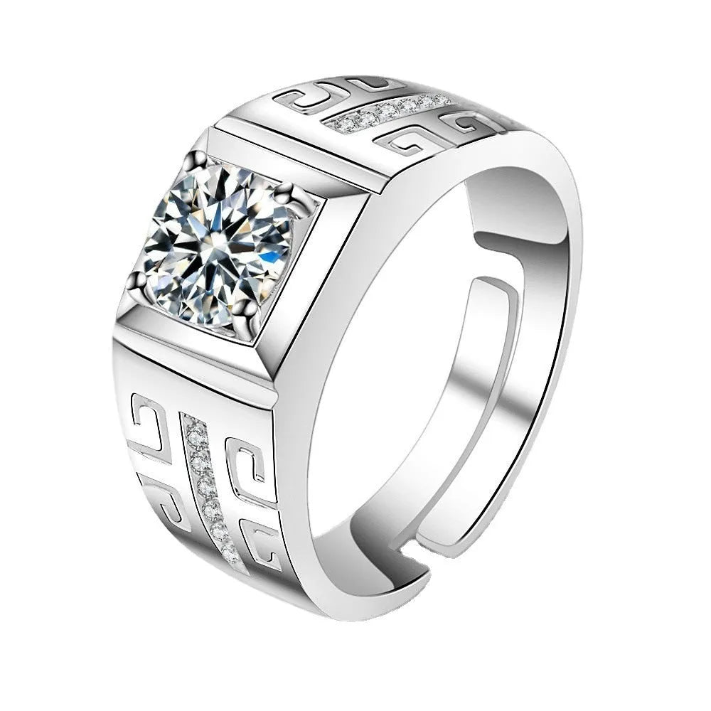 Copper men's ring with a large square diamond design and an adjustable band in gold colour.