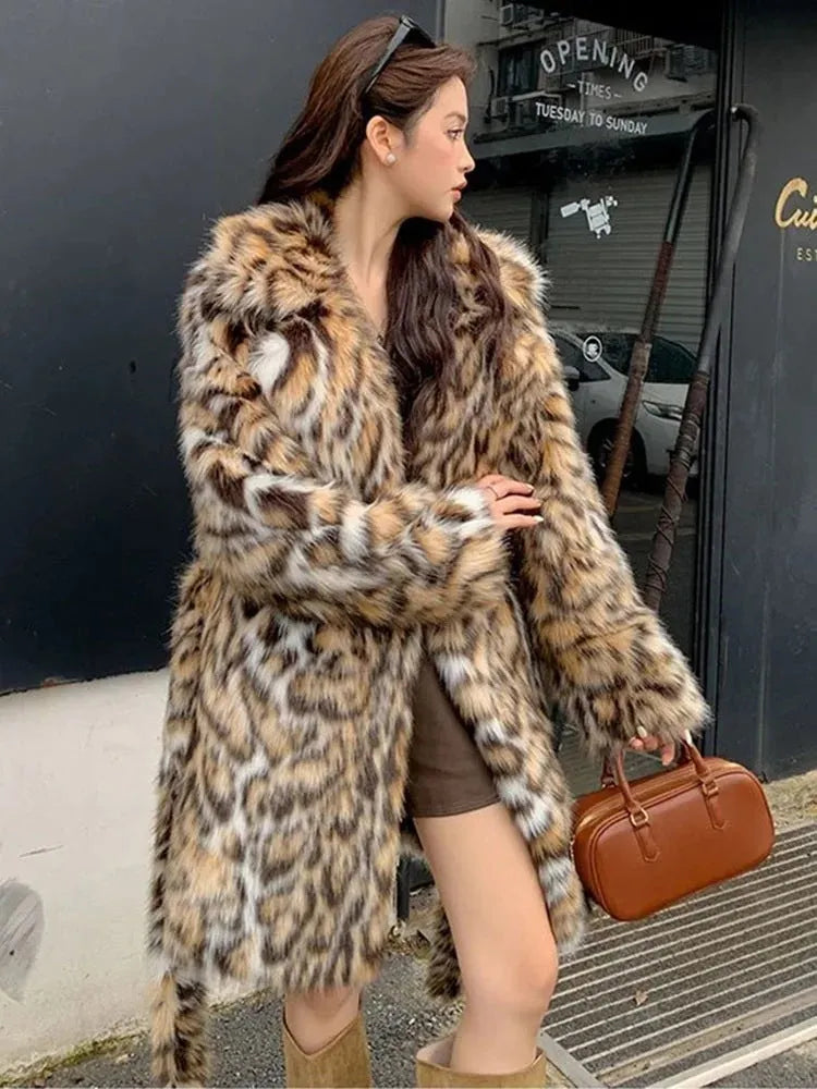 Street fashion faux fur coat with a faux fur collar, shown in mid-length and long styles.
