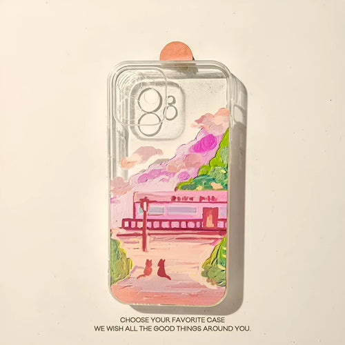 Soft silicone mobile phone case for iPhone with a colourful cartoon design of two cats on the back.