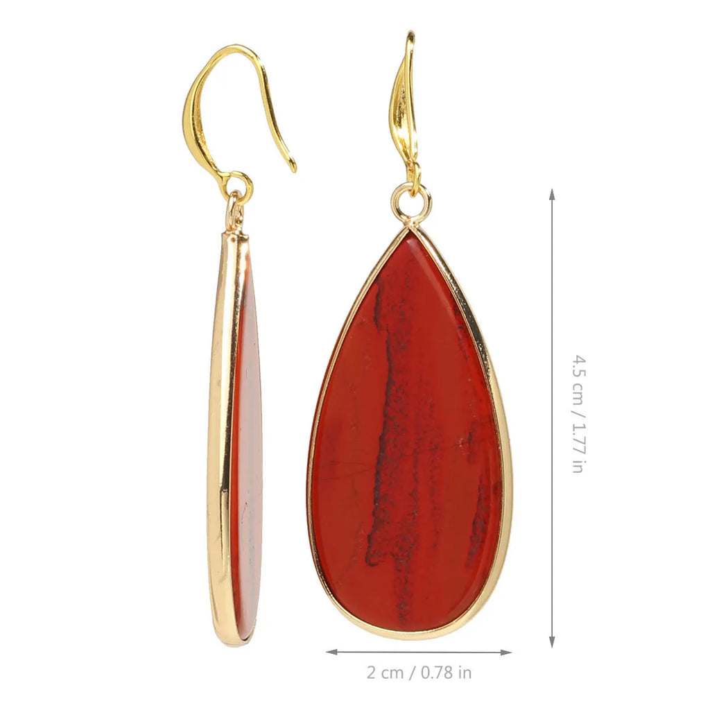 Vintage handmade stone drop earrings with water droplet shape in five colour options including tigereye and amethyst