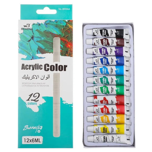 Artists' pigment set with tubes for watercolour, gouache, acrylic and oil painting techniques in twelve colours