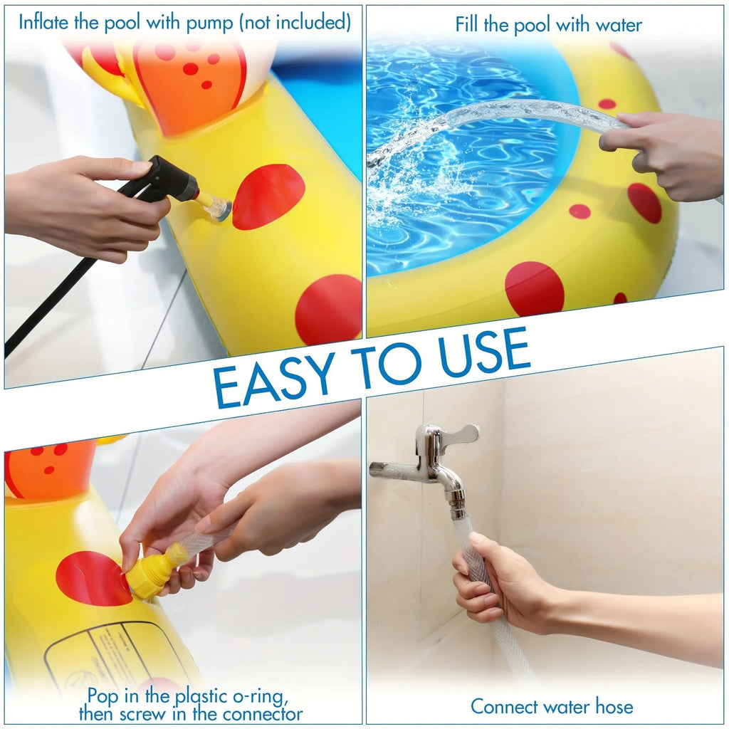 Blue dinosaur water spray pool play mat for kids measuring 170cm with water spray feature
