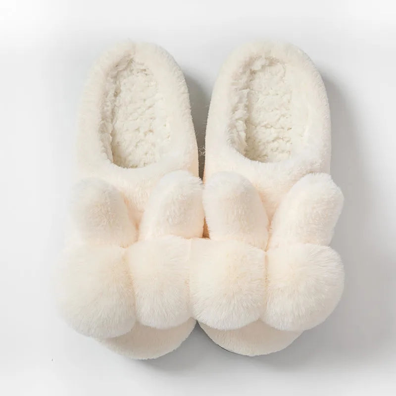 Bunny fluffy slippers with rabbit fur upper in coffee colour showing high shaft design