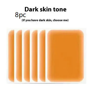 Pack of adhesive tattoo cover patches in various skin tone colours on a white background.