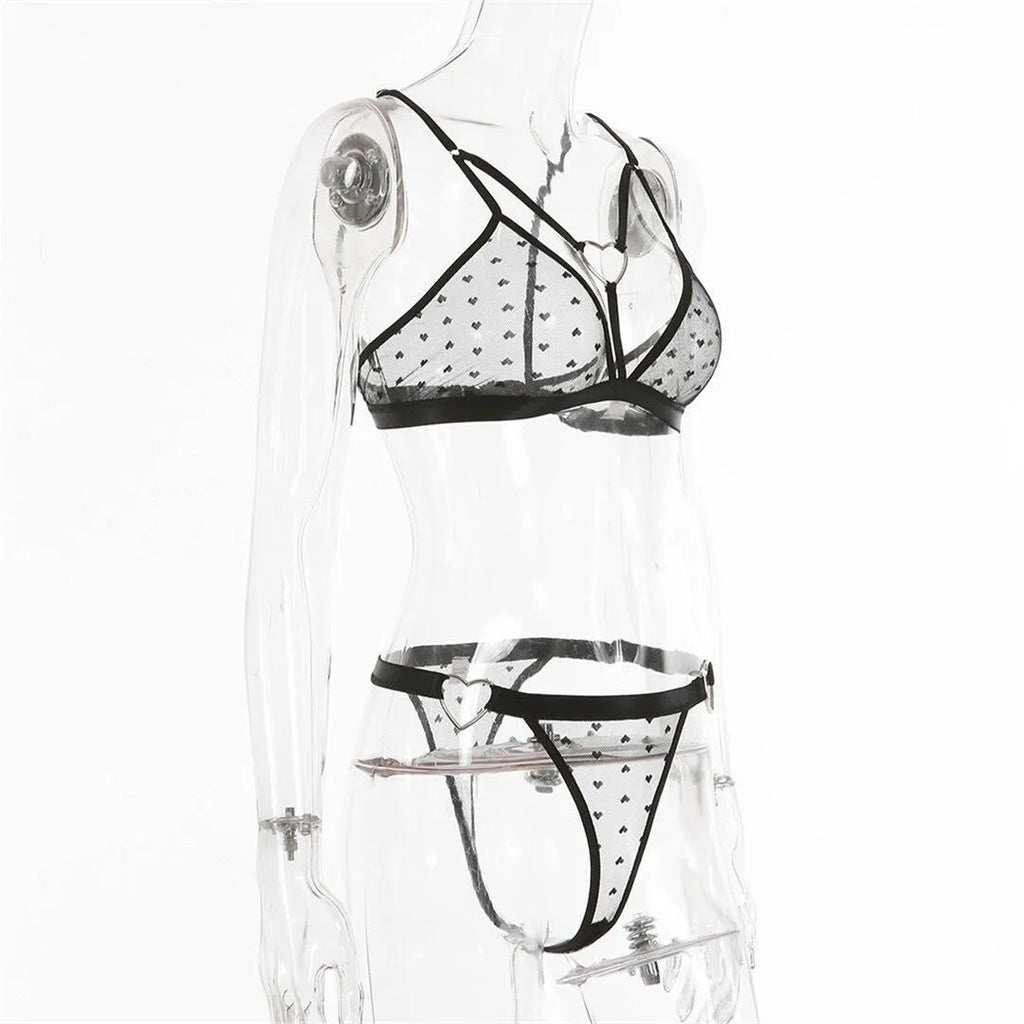 Ladies black mesh two-piece set with matching top and spandex pants