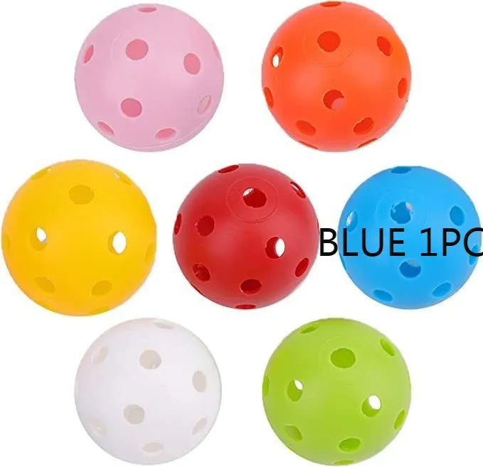 Six multi-colour 42mm golf practice balls including red, orange, blue, green, white, and yellow options